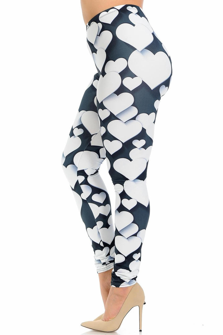 Creamy Soft Leggings Premium Women's 3D Hearts Extra Plus, High Rise, Stretchy, Comfortable, 3X-5X Leggings - by USA Fashion