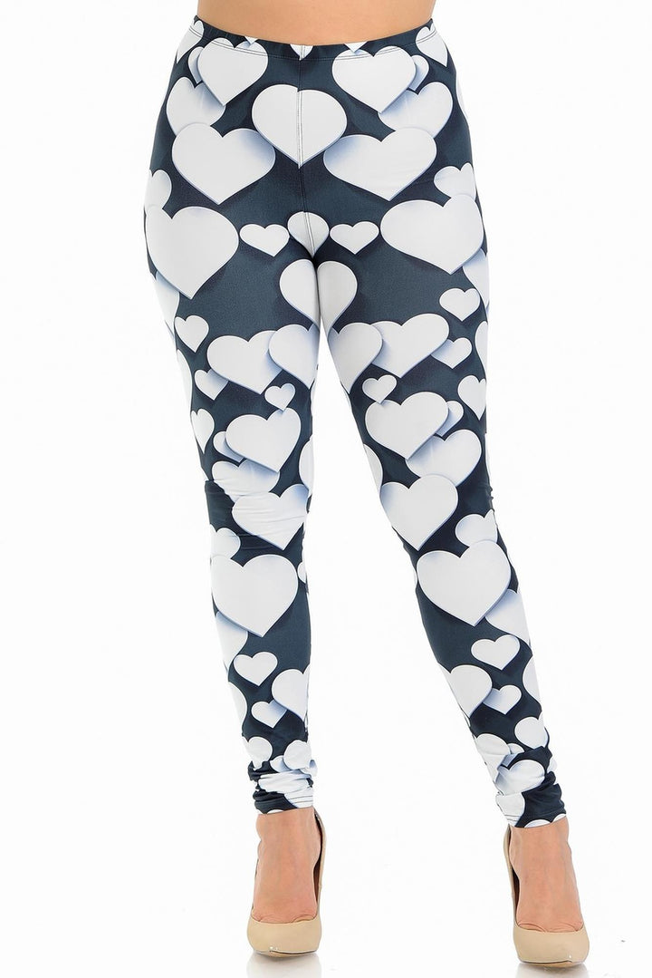 Creamy Soft Leggings Premium Women's 3D Hearts Extra Plus, High Rise, Stretchy, Comfortable, 3X-5X Leggings - by USA Fashion
