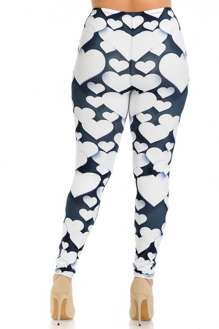 Creamy Soft Leggings Premium Women's 3D Hearts Extra Plus, High Rise, Stretchy, Comfortable, 3X-5X Leggings - by USA Fashion