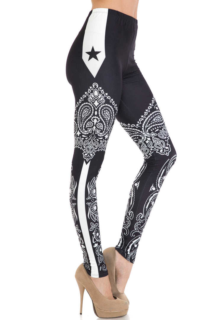 Creamy Soft Leggings Premium Women's Bandana Stars Extra Plus, High Rise, Stretchy, Comfortable, 3X-5X Leggings - by USA Fashion