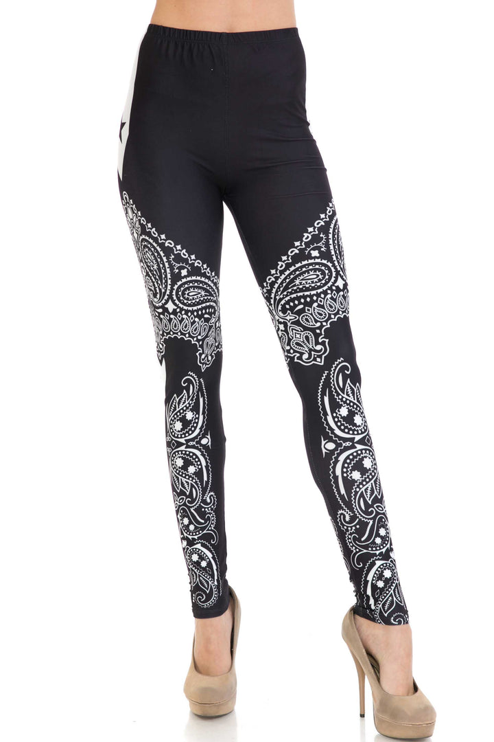 Creamy Soft Leggings Premium Women's Bandana Stars Extra Plus, High Rise, Stretchy, Comfortable, 3X-5X Leggings - by USA Fashion