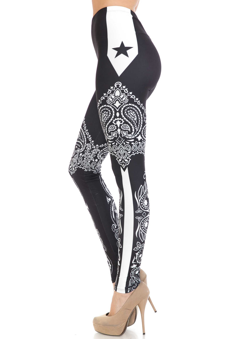 Creamy Soft Leggings Premium Women's Bandana Stars Extra Plus, High Rise, Stretchy, Comfortable, 3X-5X Leggings - by USA Fashion