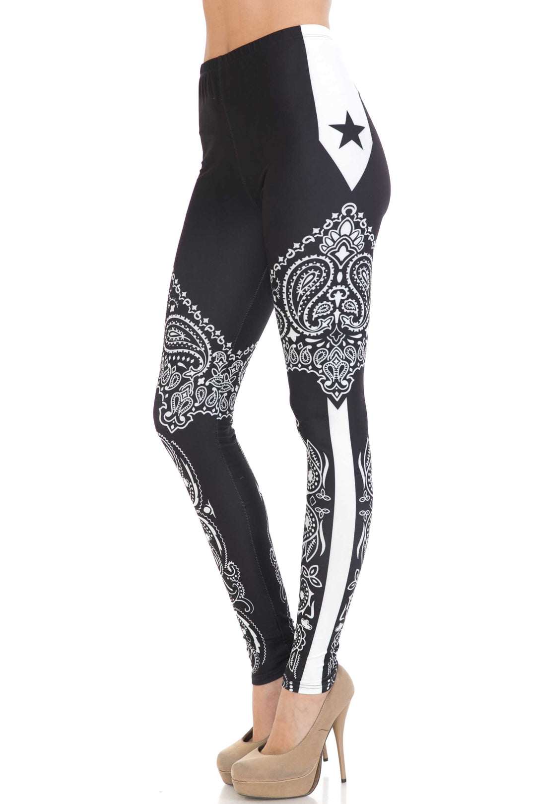 Creamy Soft Leggings Premium Women's Bandana Stars Extra Plus, High Rise, Stretchy, Comfortable, 3X-5X Leggings - by USA Fashion