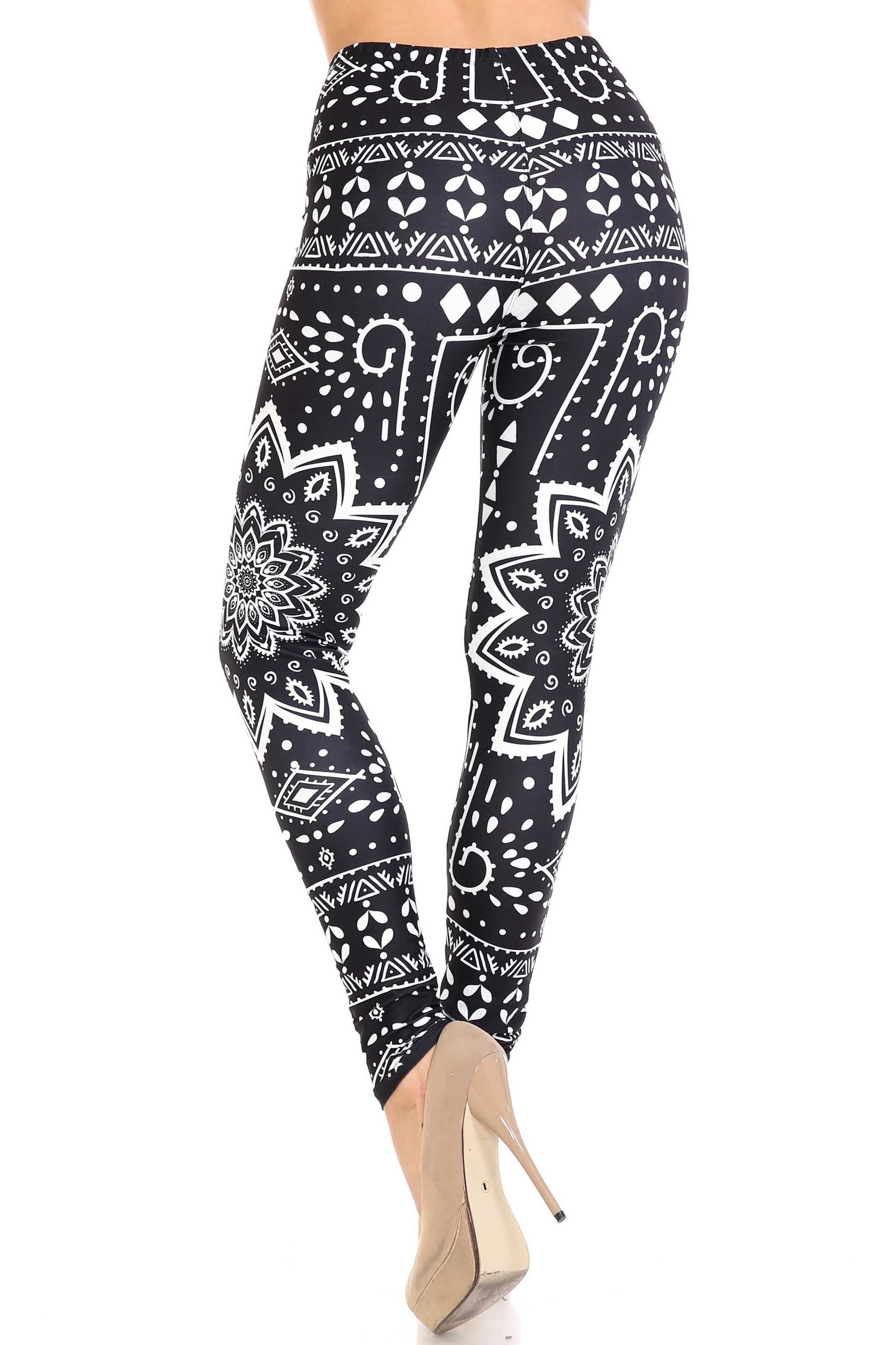 Creamy Soft Leggings Premium Women's Black Tribal Mandala Extra Plus, High Rise, Stretchy, Comfortable, 3X-5X Leggings - by USA Fashion