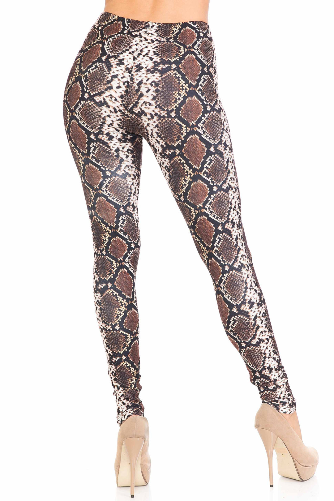 Creamy Soft Leggings Premium Women's Brown Boa Snake Extra Plus, High Rise, Stretchy, Comfortable, 3X-5X Leggings - by USA Fashion