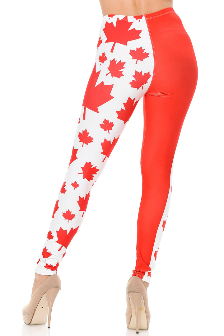 Creamy Soft Leggings Premium Women's Canadian Flag Extra Plus, High Rise, Stretchy, Comfortable, 3X-5X Leggings - by USA Fashion