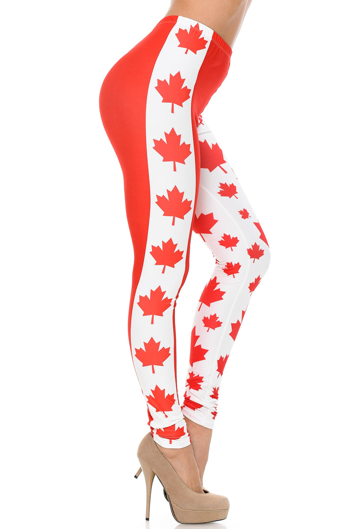 Creamy Soft Leggings Premium Women's Canadian Flag Extra Plus, High Rise, Stretchy, Comfortable, 3X-5X Leggings - by USA Fashion