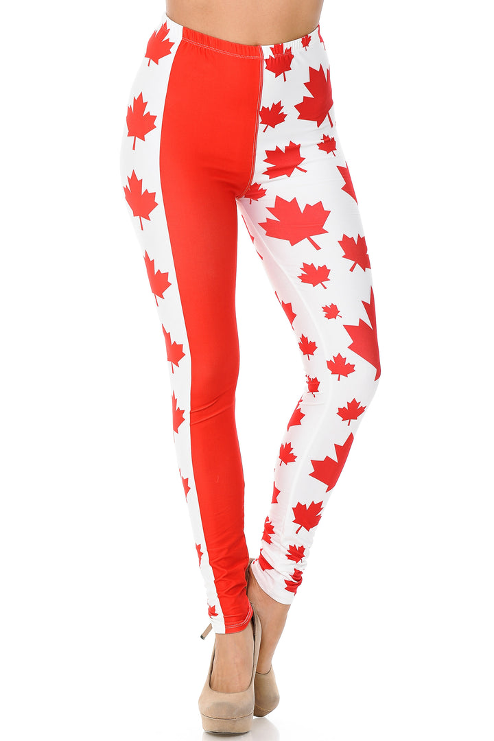 Creamy Soft Leggings Premium Women's Canadian Flag Extra Plus, High Rise, Stretchy, Comfortable, 3X-5X Leggings - by USA Fashion