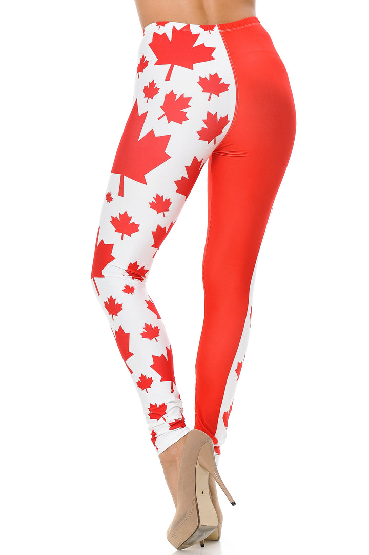 Creamy Soft Leggings Premium Women's Canadian Flag Extra Plus, High Rise, Stretchy, Comfortable, 3X-5X Leggings - by USA Fashion