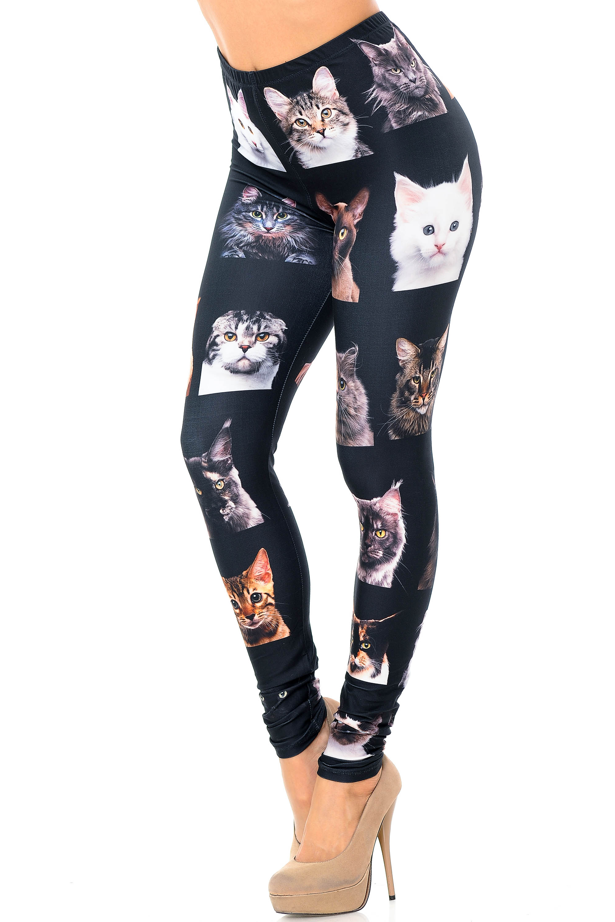 Creamy Soft Leggings Premium Women's Cute Kitty Cat Faces Extra Plus, High Rise, Stretchy, Comfortable, 3X-5X Leggings - by USA Fashion
