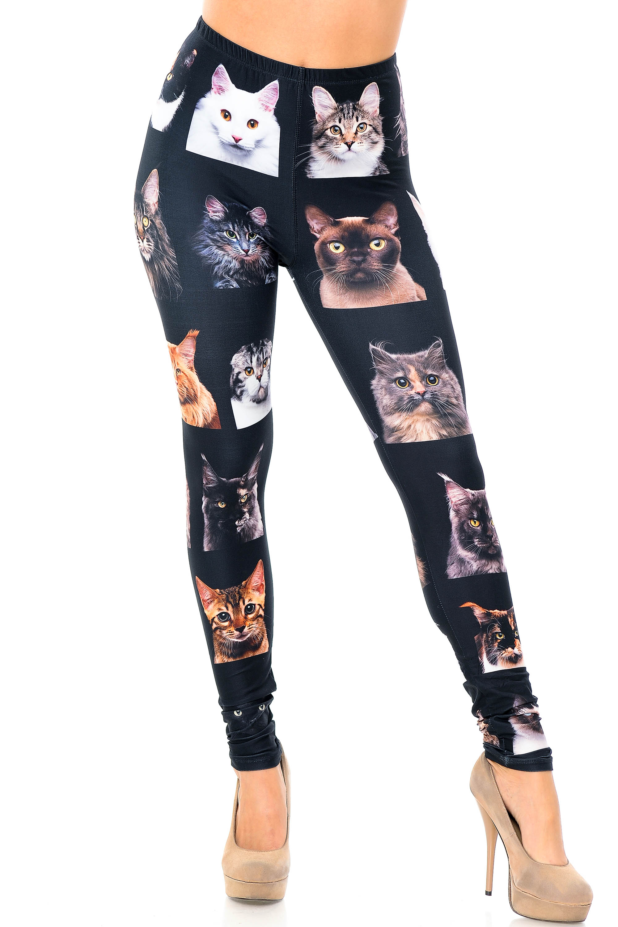 Creamy Soft Leggings Premium Women's Cute Kitty Cat Faces Extra Plus, High Rise, Stretchy, Comfortable, 3X-5X Leggings - by USA Fashion