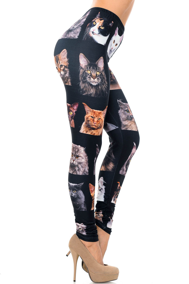 Creamy Soft Leggings Premium Women's Cute Kitty Cat Faces Extra Plus, High Rise, Stretchy, Comfortable, 3X-5X Leggings - by USA Fashion