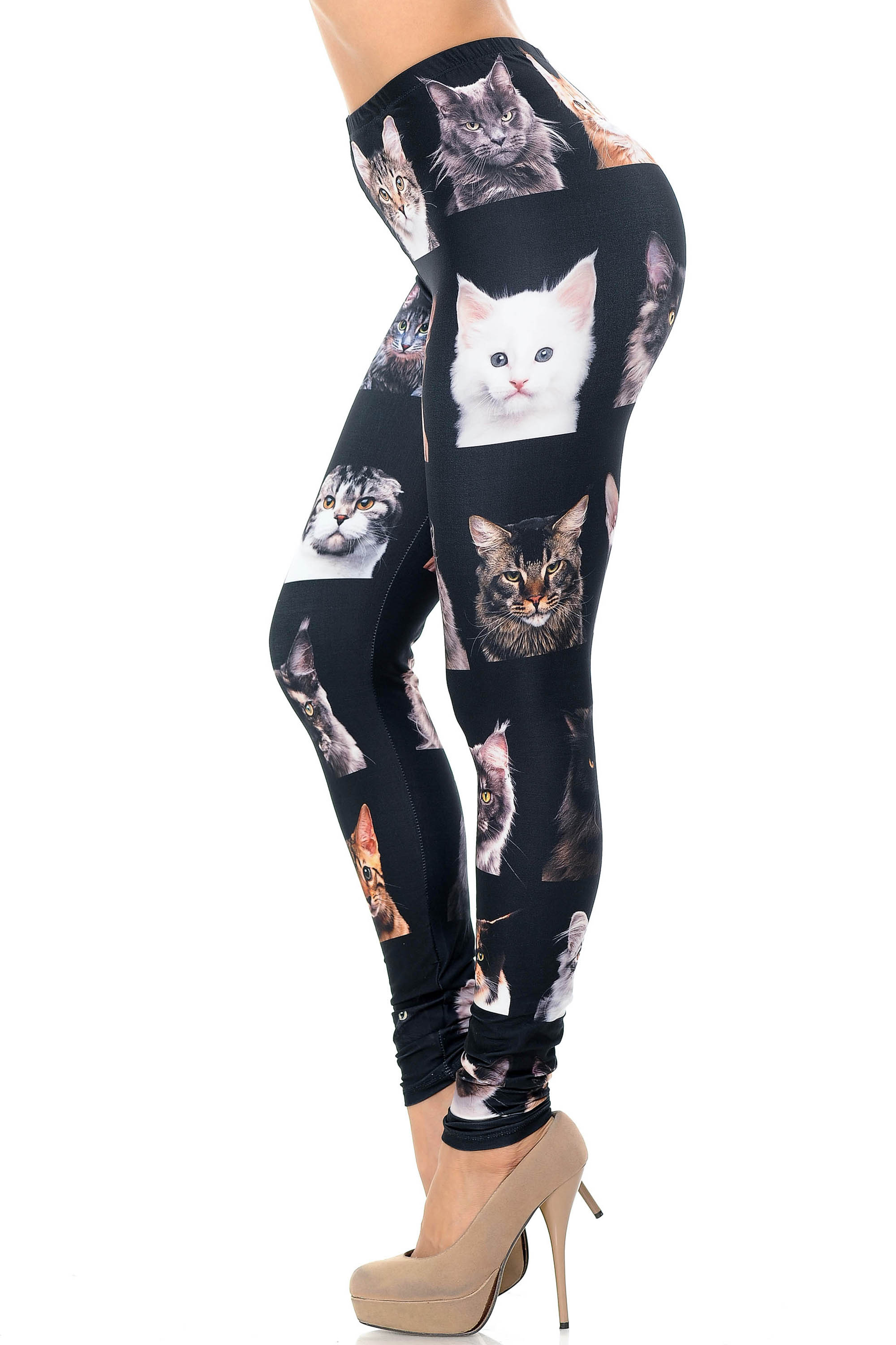 Creamy Soft Leggings Premium Women's Cute Kitty Cat Faces Extra Plus, High Rise, Stretchy, Comfortable, 3X-5X Leggings - by USA Fashion