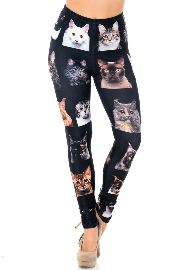 Creamy Soft Leggings Premium Women's Cute Kitty Cat Faces Extra Plus, High Rise, Stretchy, Comfortable, 3X-5X Leggings - by USA Fashion