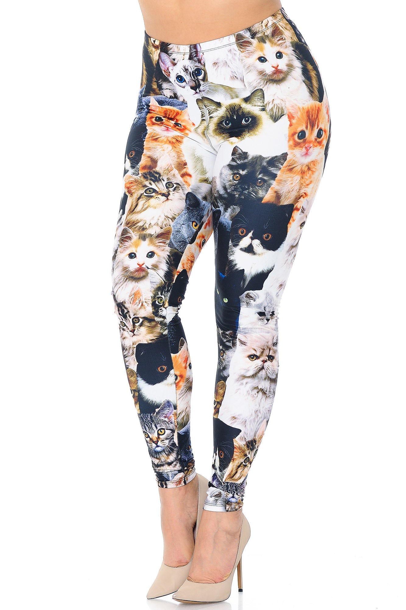 Creamy Soft Leggings Premium Women's Cat Collage Extra Plus, High Rise, Stretchy, Comfortable, 3X-5X Leggings - by USA Fashion