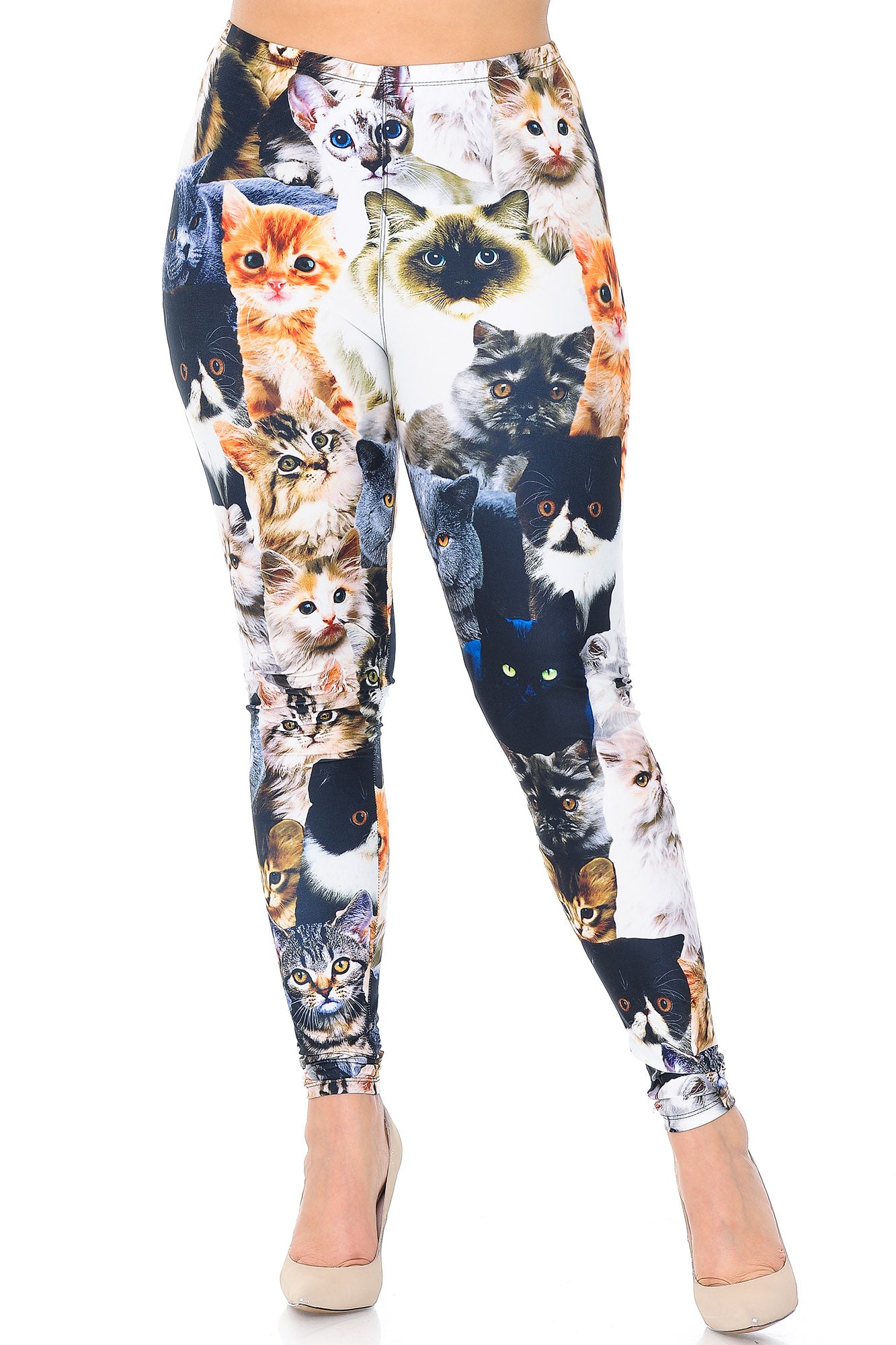 Creamy Soft Leggings Premium Women's Cat Collage Extra Plus, High Rise, Stretchy, Comfortable, 3X-5X Leggings - by USA Fashion