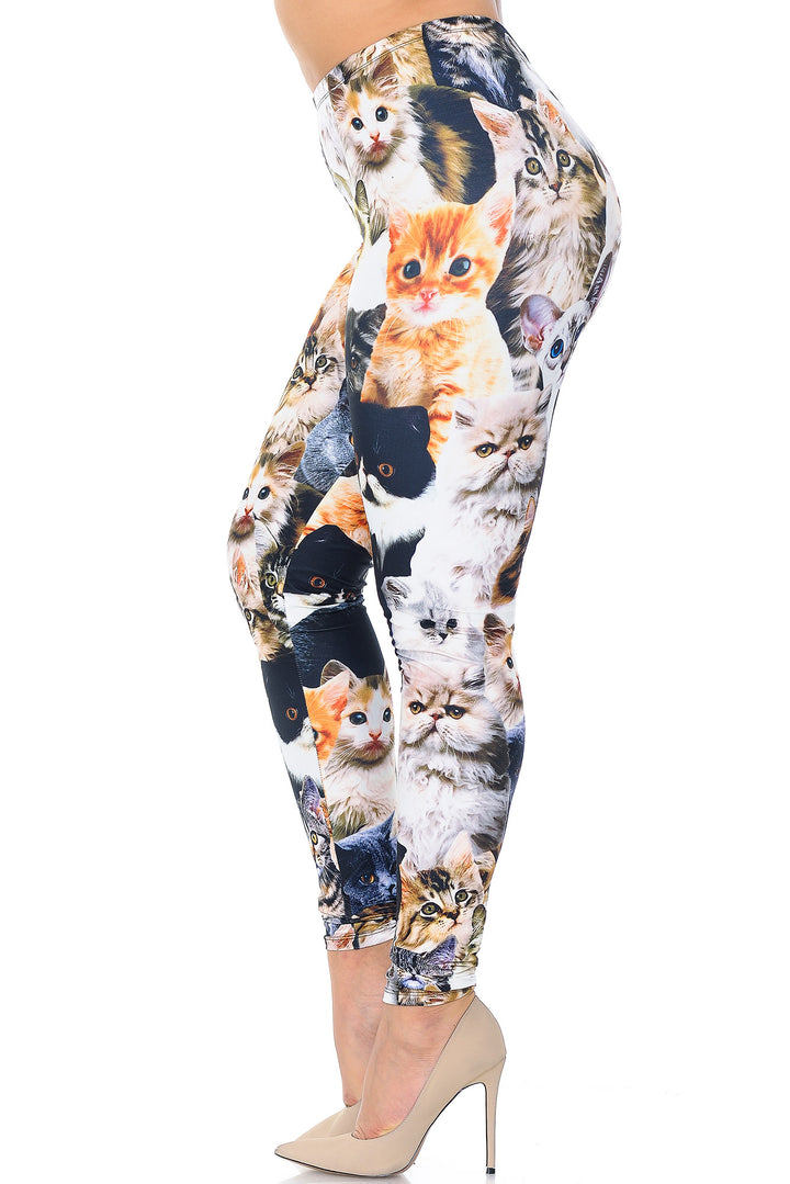 Creamy Soft Leggings Premium Women's Cat Collage Extra Plus, High Rise, Stretchy, Comfortable, 3X-5X Leggings - by USA Fashion