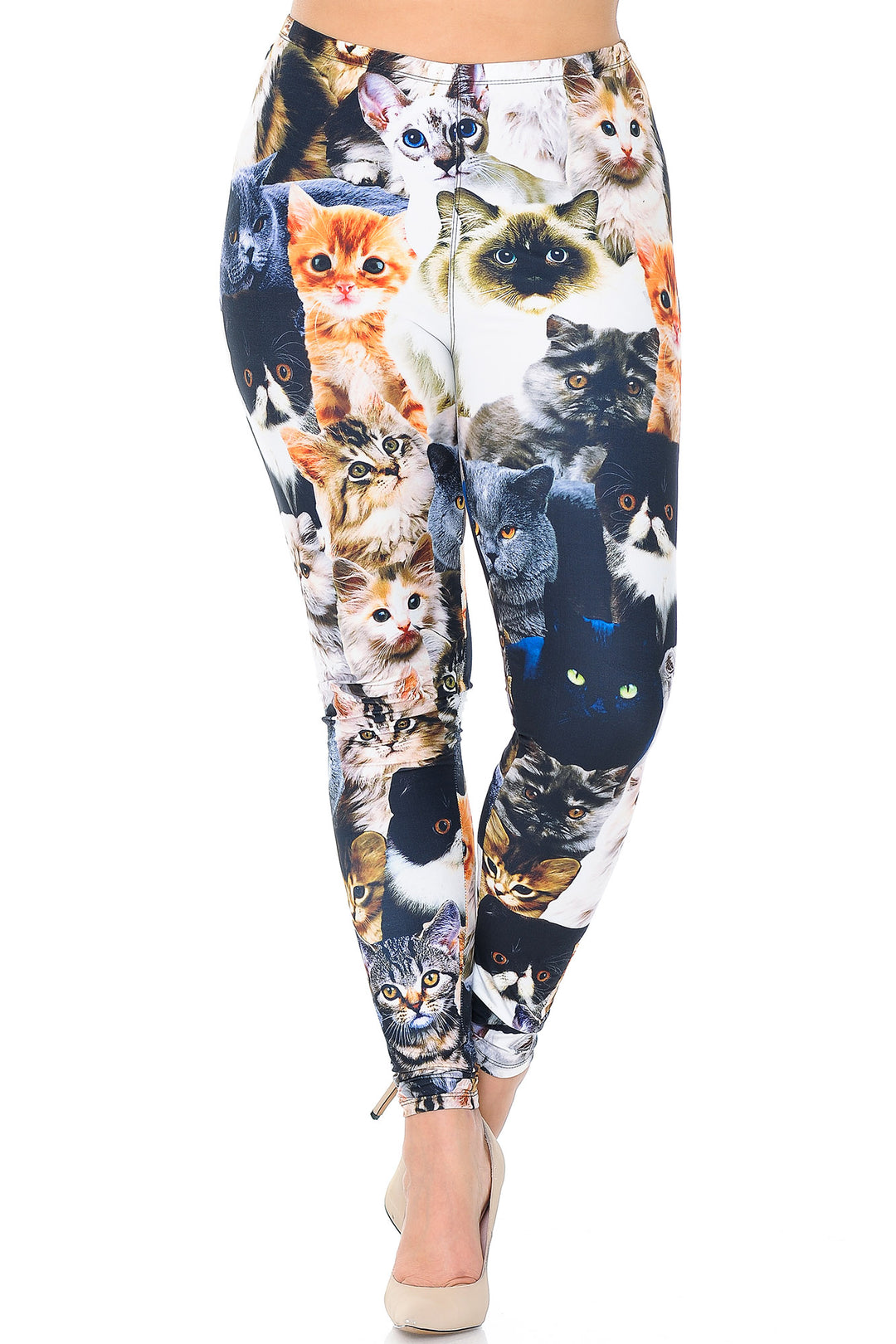 Creamy Soft Leggings Premium Women's Cat Collage Extra Plus, High Rise, Stretchy, Comfortable, 3X-5X Leggings - by USA Fashion