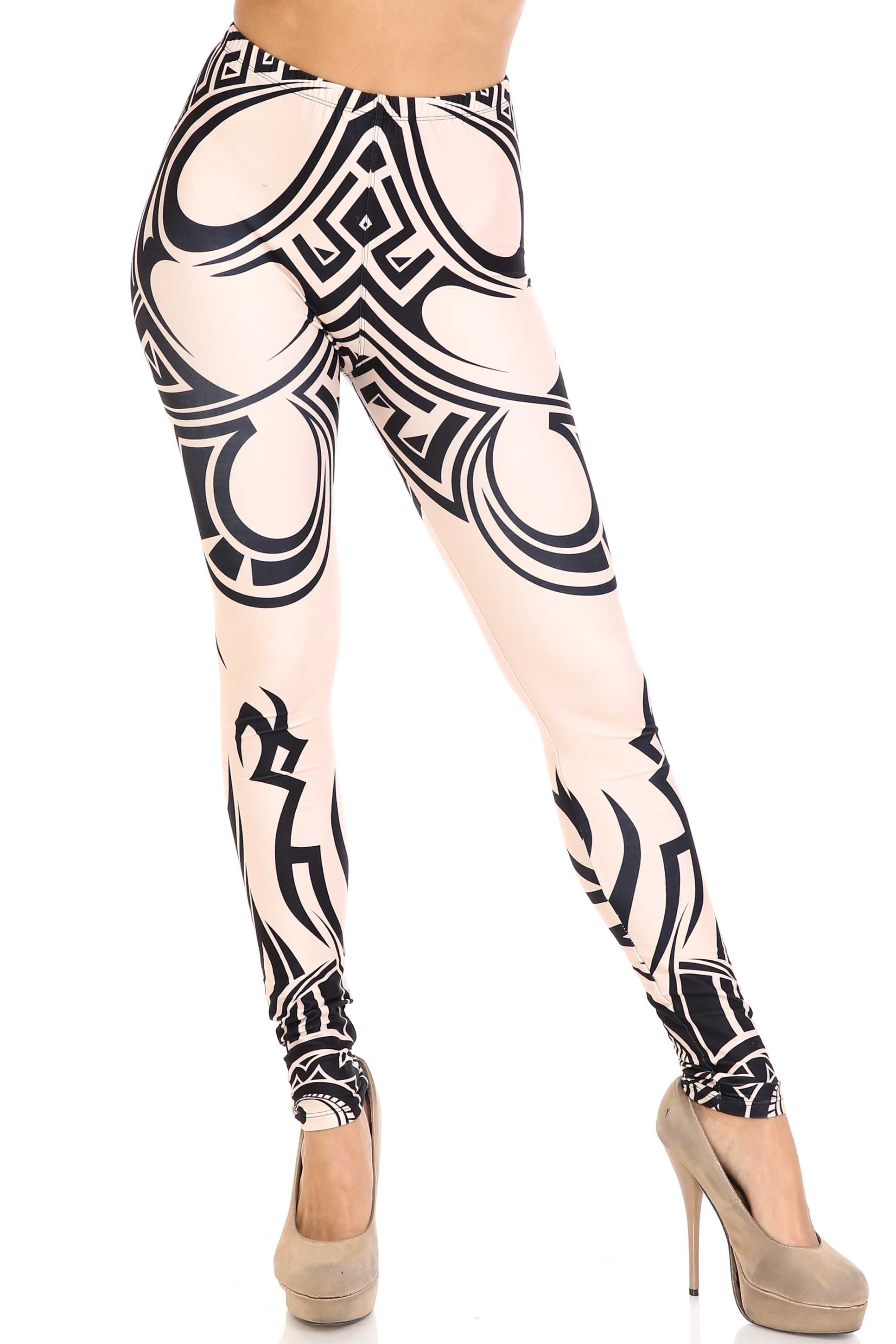 Creamy Soft Leggings Premium Women's Celestial Tribal Extra Plus, High Rise, Stretchy, Comfortable, 3X-5X Leggings - by USA Fashion