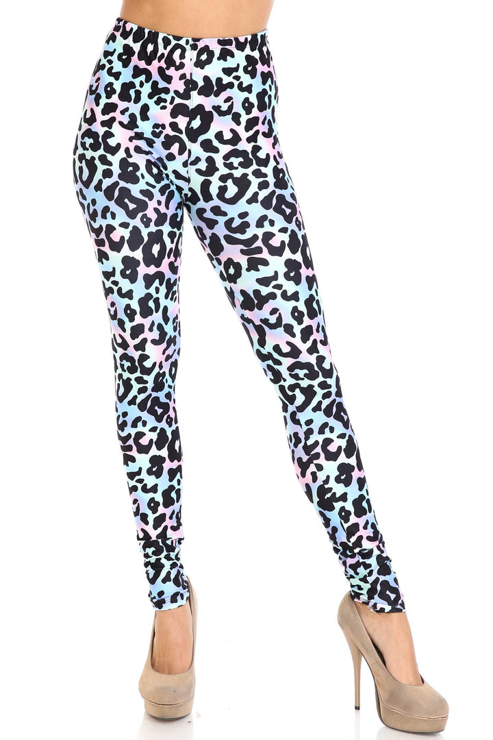 Creamy Soft Leggings Premium Women's Chromatic Leopard Extra Plus, High Rise, Stretchy, Comfortable, 3X-5X Leggings - by USA Fashion