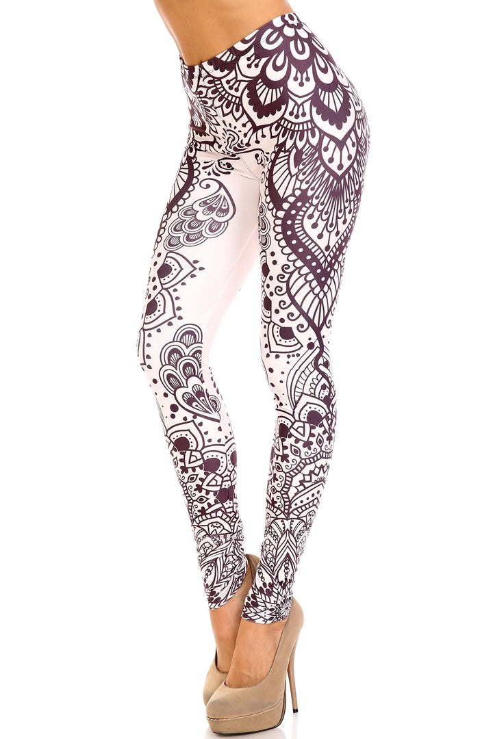 Creamy Soft Leggings Premium Women's Creamy Tribal Mandala Extra Plus, High Rise, Stretchy, Comfortable, 3X-5X Leggings - by USA Fashion