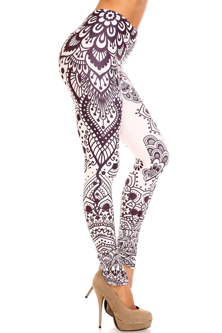 Creamy Soft Leggings Premium Women's Creamy Tribal Mandala Extra Plus, High Rise, Stretchy, Comfortable, 3X-5X Leggings - by USA Fashion