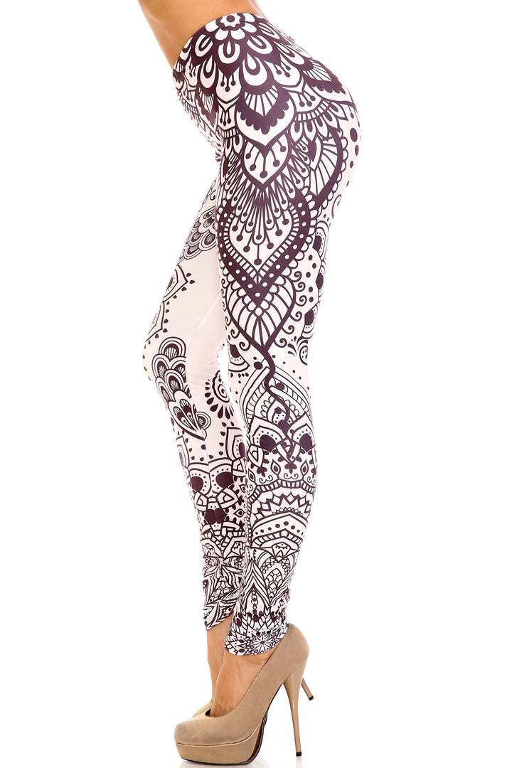 Creamy Soft Leggings Premium Women's Creamy Tribal Mandala Extra Plus, High Rise, Stretchy, Comfortable, 3X-5X Leggings - by USA Fashion
