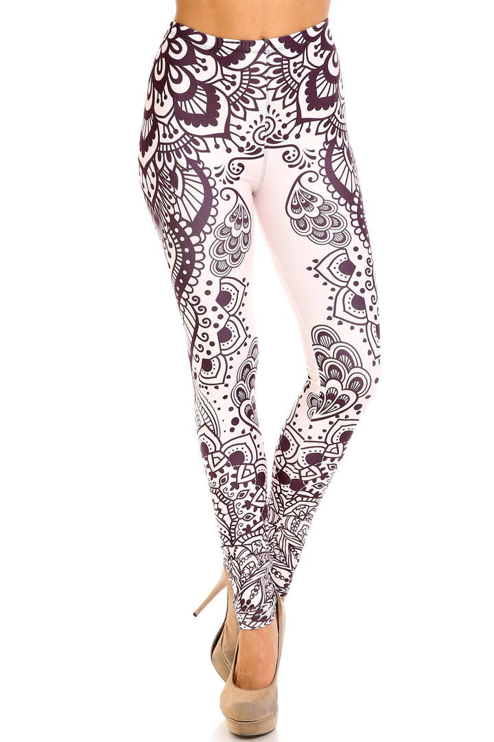 Creamy Soft Leggings Premium Women's Creamy Tribal Mandala Extra Plus, High Rise, Stretchy, Comfortable, 3X-5X Leggings - by USA Fashion