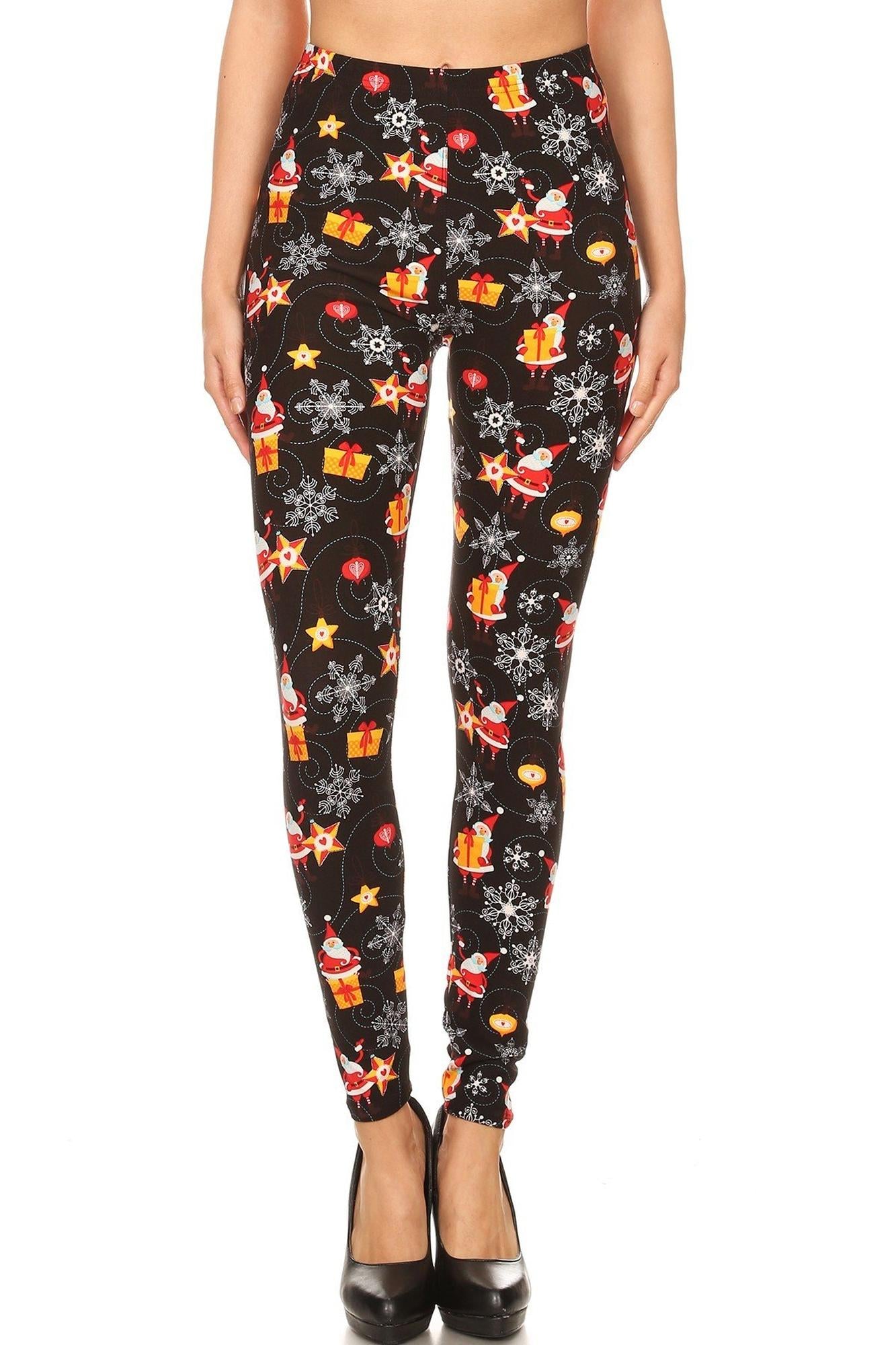 Buttery Soft Santa's Wonderland Christmas Extra Plus Size Leggings - 3X-5X (XPlus One Size,Black)