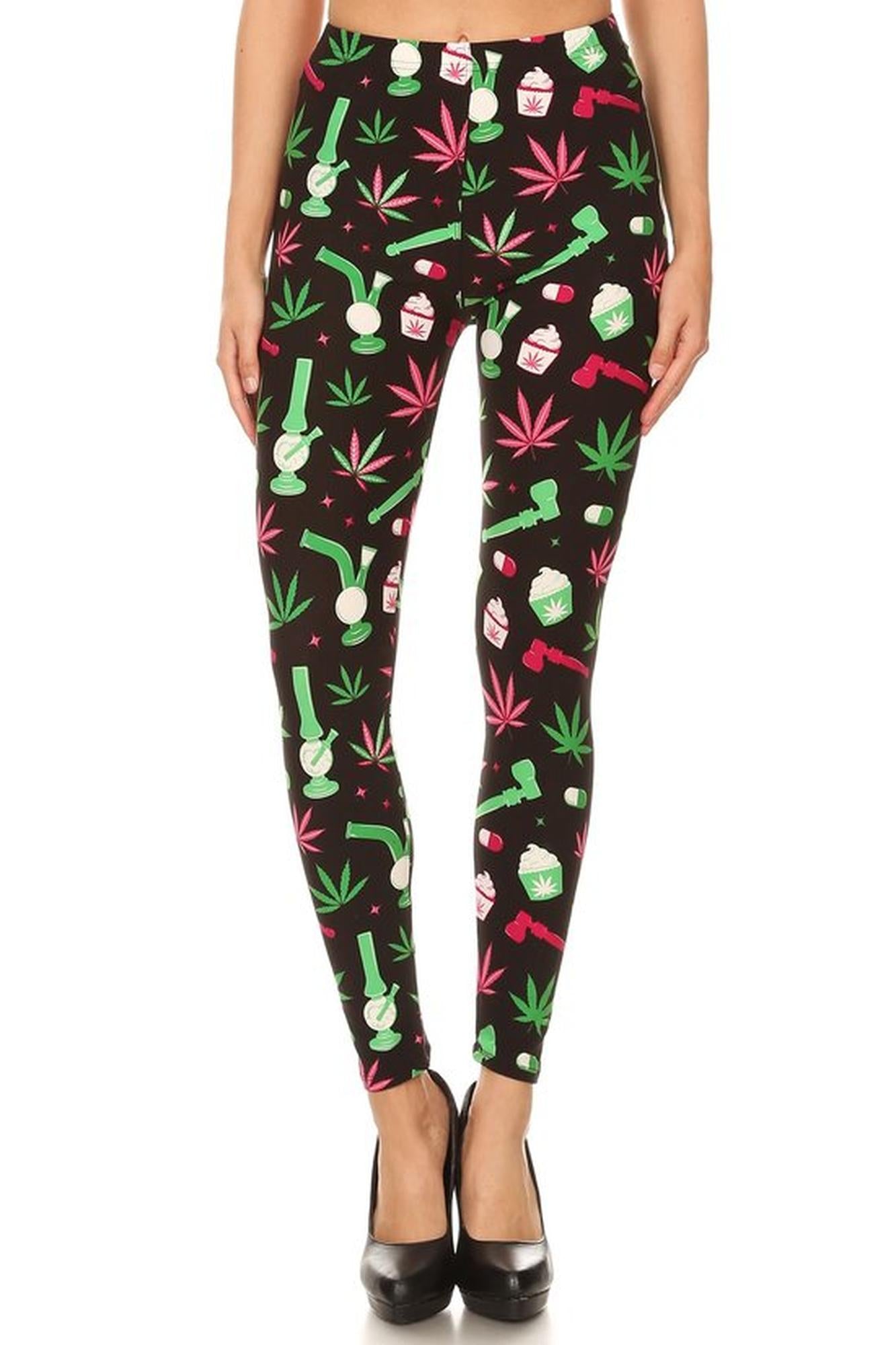 Buttery Soft Marijuana Esprit Extra Plus Size Leggings - 3X-5X (XPlus One Size,Green)