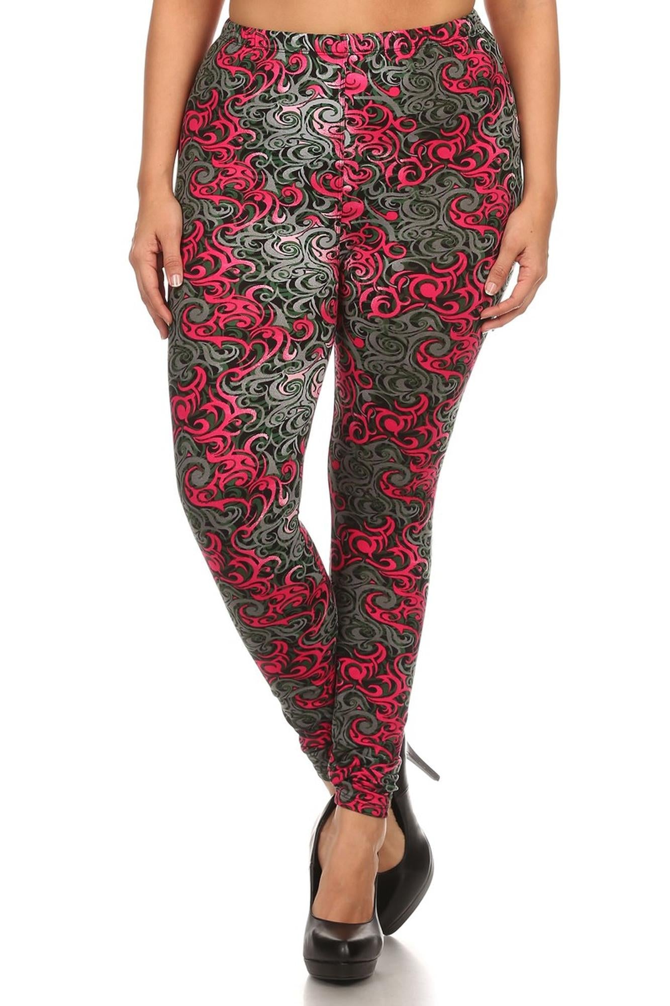 Buttery Soft Fuchsia Tangled Swirl Extra Plus Size Leggings - 3X-5X (One Size Plus,Fuchsia)