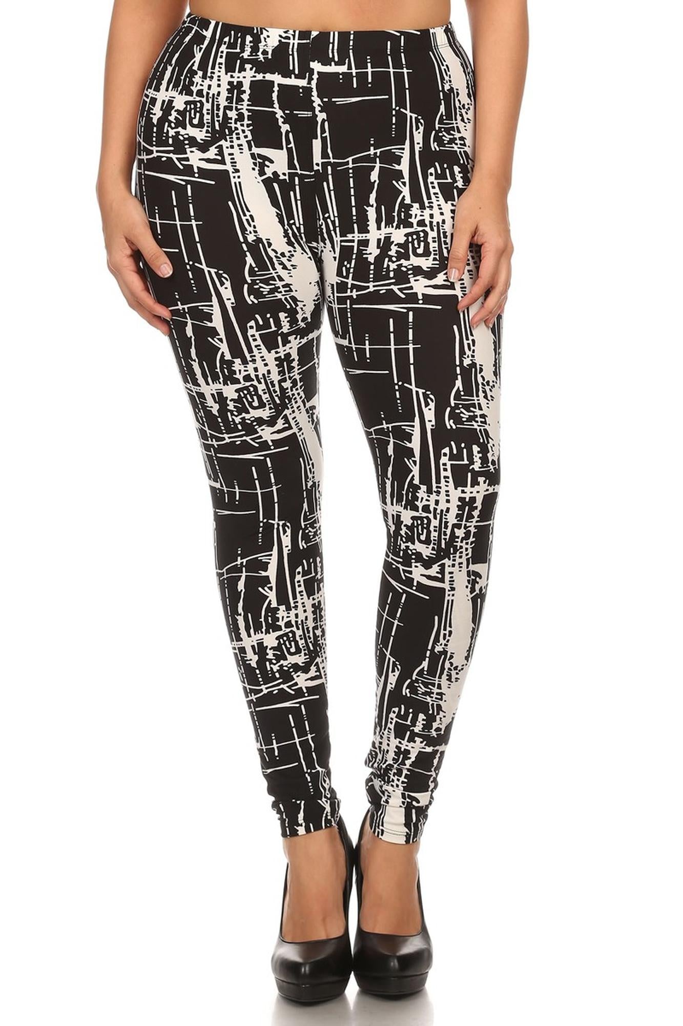 Buttery Soft Splattered Lines Extra Plus Size Leggings - 3X-5X (XPlus One Size,Black)