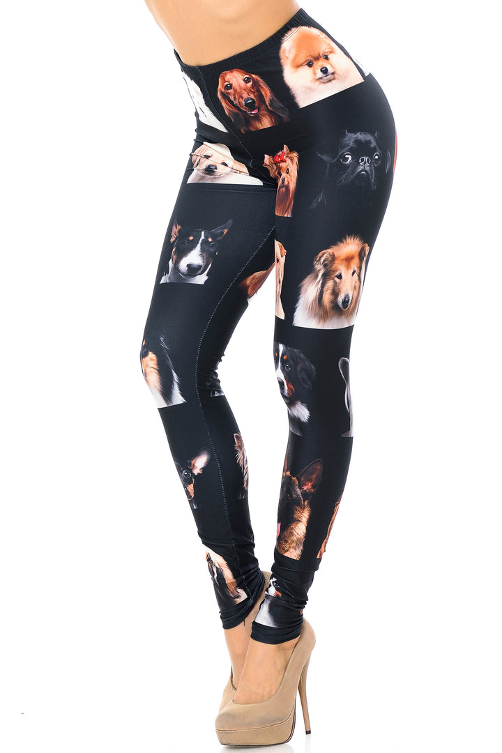 Creamy Soft Leggings Premium Women's Cute Puppy Dog Faces Extra Plus, High Rise, Stretchy, Comfortable, 3X-5X Leggings - by USA Fashion