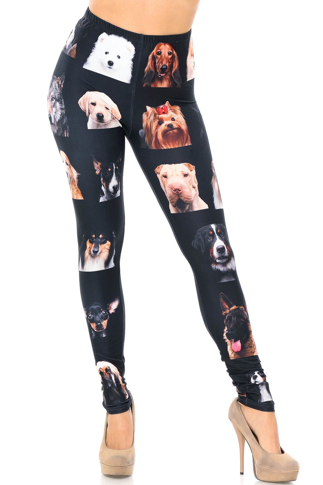 Creamy Soft Leggings Premium Women's Cute Puppy Dog Faces Extra Plus, High Rise, Stretchy, Comfortable, 3X-5X Leggings - by USA Fashion