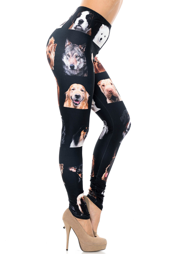 Creamy Soft Leggings Premium Women's Cute Puppy Dog Faces Extra Plus, High Rise, Stretchy, Comfortable, 3X-5X Leggings - by USA Fashion