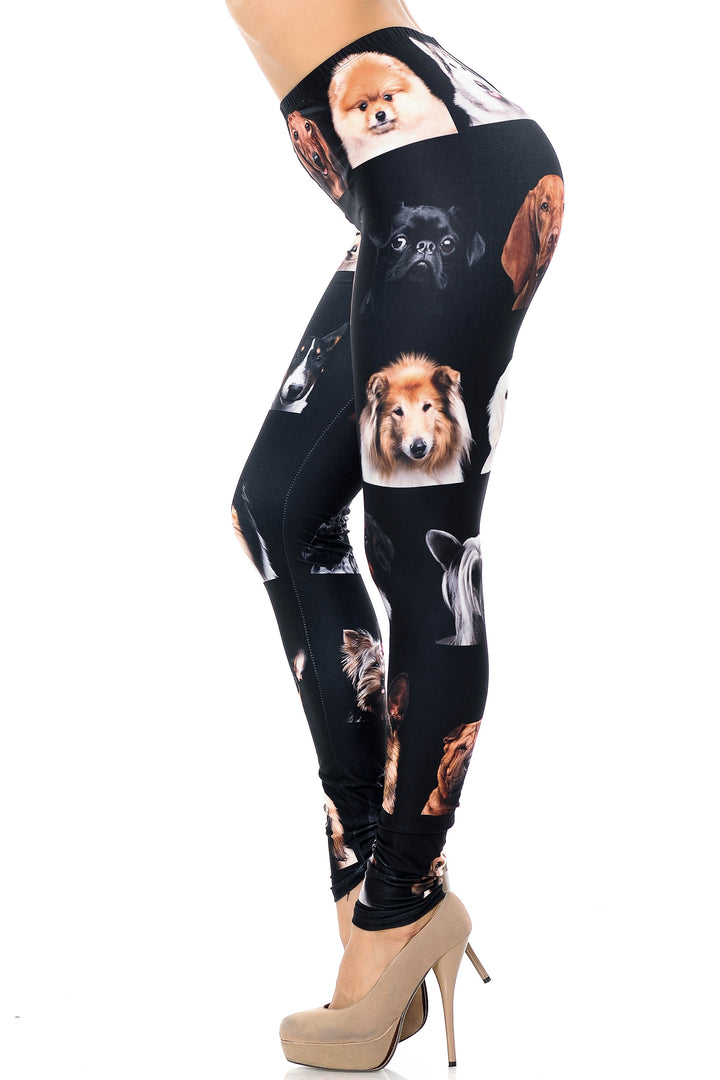 Creamy Soft Leggings Premium Women's Cute Puppy Dog Faces Extra Plus, High Rise, Stretchy, Comfortable, 3X-5X Leggings - by USA Fashion
