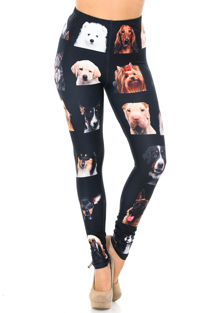 Creamy Soft Leggings Premium Women's Cute Puppy Dog Faces Extra Plus, High Rise, Stretchy, Comfortable, 3X-5X Leggings - by USA Fashion