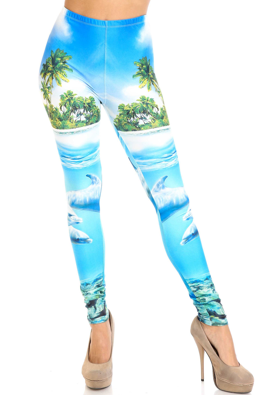 Creamy Soft Leggings Premium Women's Dolphin Paradise Extra Plus, High Rise, Stretchy, Comfortable, 3X-5X Leggings - by USA Fashion