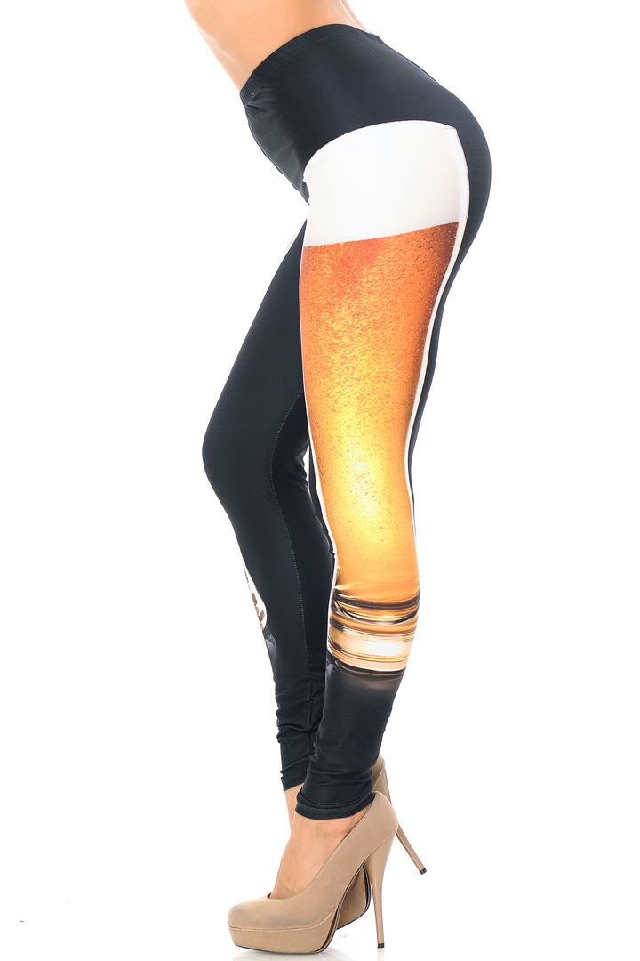 Creamy Soft Leggings Premium Women's Draft Beer Extra Plus, High Rise, Stretchy, Comfortable, 3X-5X Leggings - by USA Fashion