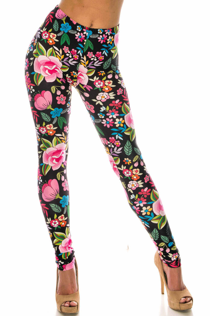 Creamy Soft Leggings Premium Women's Floral Oasis Extra Plus, High Rise, Stretchy, Comfortable, 3X-5X Leggings - by USA Fashion