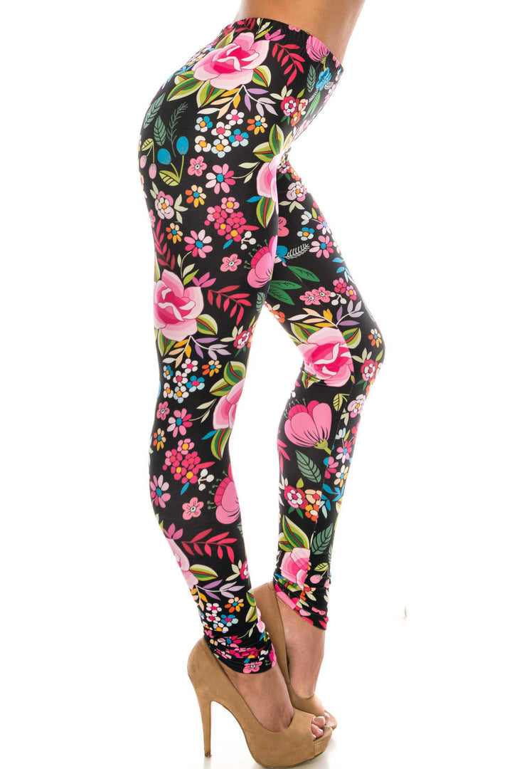 Creamy Soft Leggings Premium Women's Floral Oasis Extra Plus, High Rise, Stretchy, Comfortable, 3X-5X Leggings - by USA Fashion