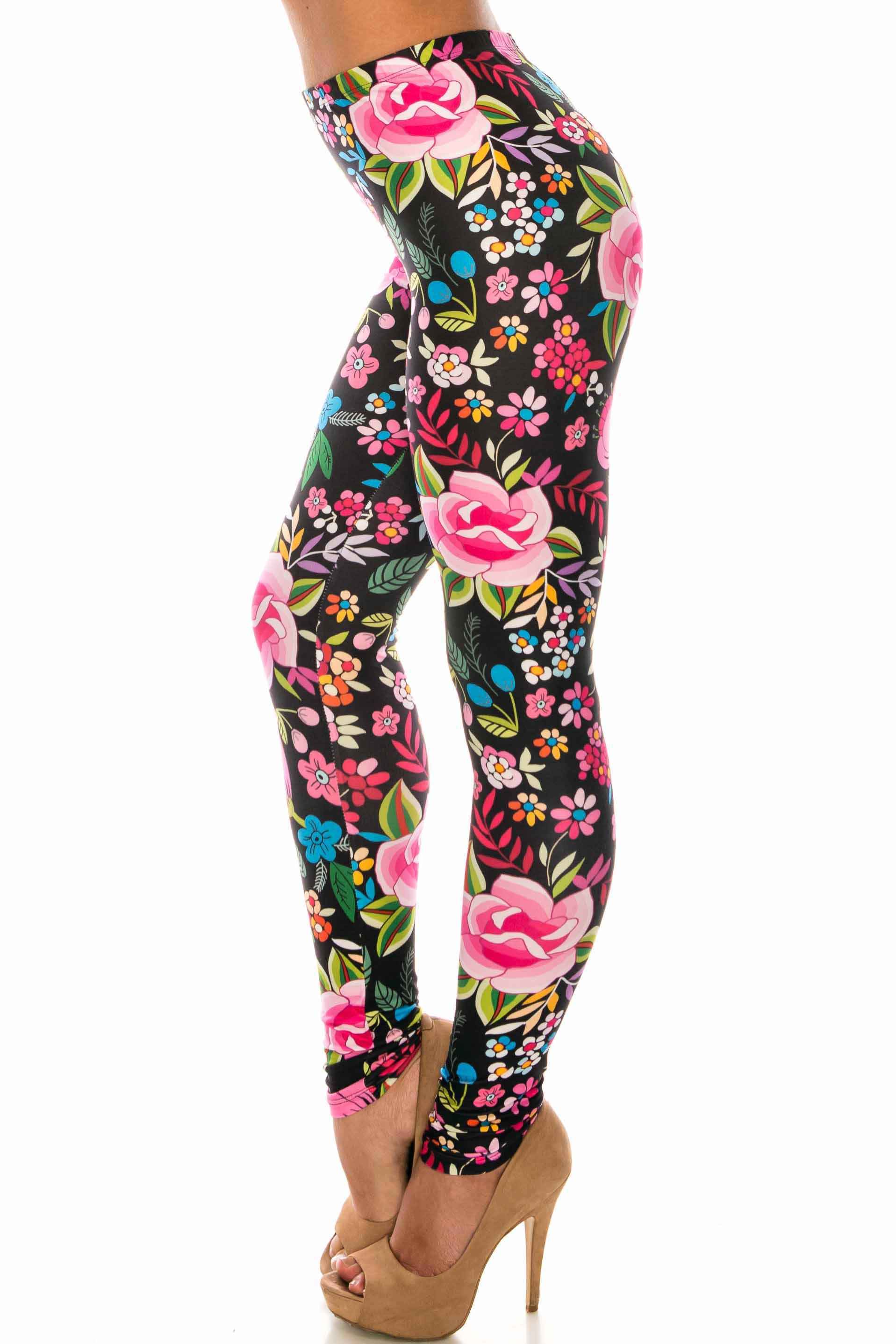 Creamy Soft Leggings Premium Women's Floral Oasis Extra Plus, High Rise, Stretchy, Comfortable, 3X-5X Leggings - by USA Fashion