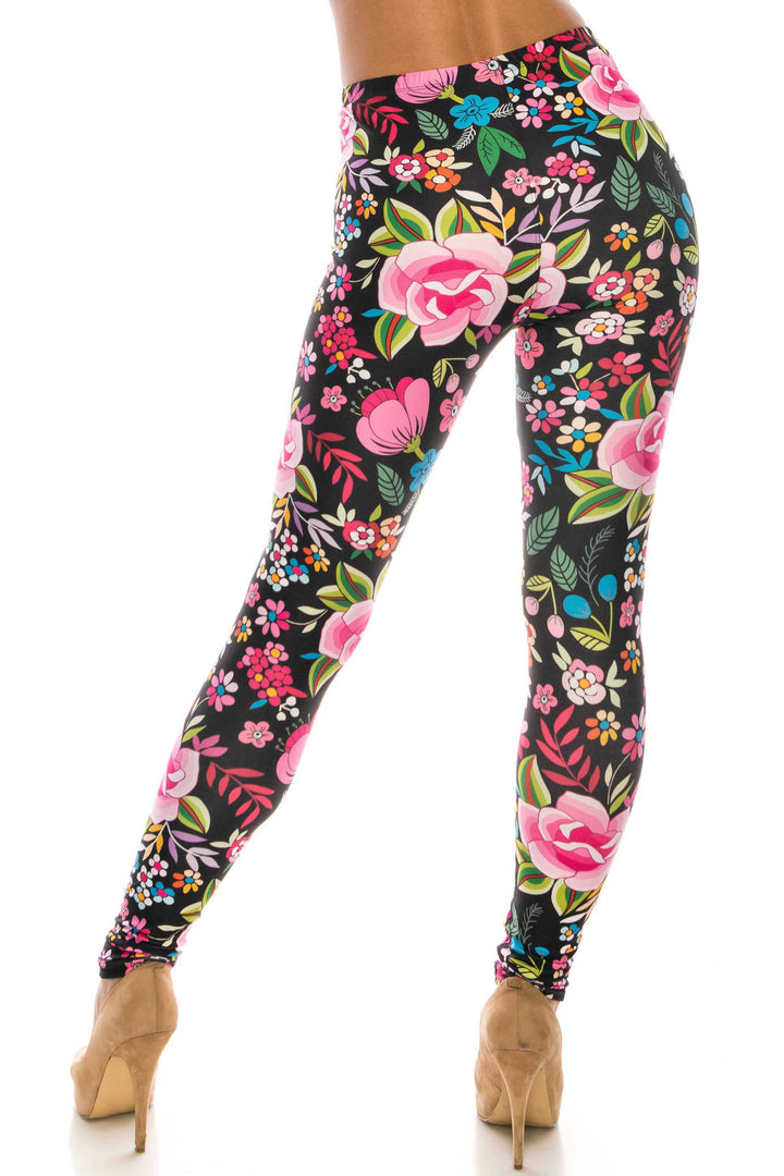 Creamy Soft Leggings Premium Women's Floral Oasis Extra Plus, High Rise, Stretchy, Comfortable, 3X-5X Leggings - by USA Fashion