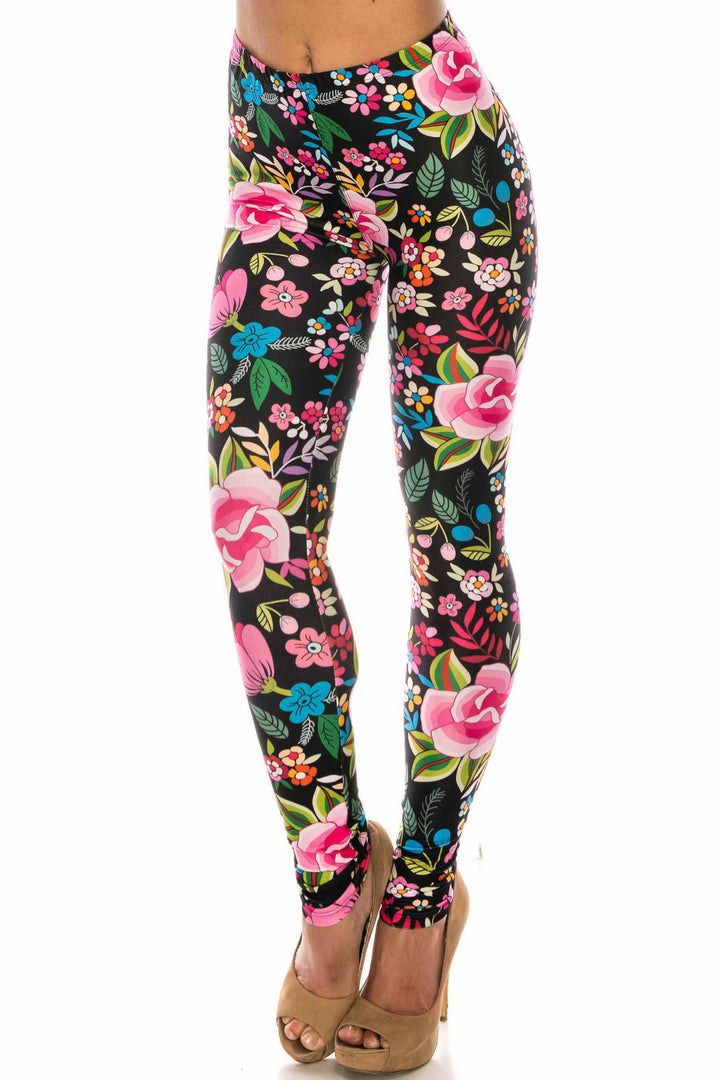 Creamy Soft Leggings Premium Women's Floral Oasis Extra Plus, High Rise, Stretchy, Comfortable, 3X-5X Leggings - by USA Fashion