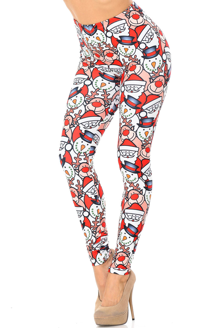 Creamy Soft Leggings Premium Women's Frosty Santa Rudolph Extra Plus, High Rise, Stretchy, Comfortable, 3X-5X Leggings - by USA Fashion