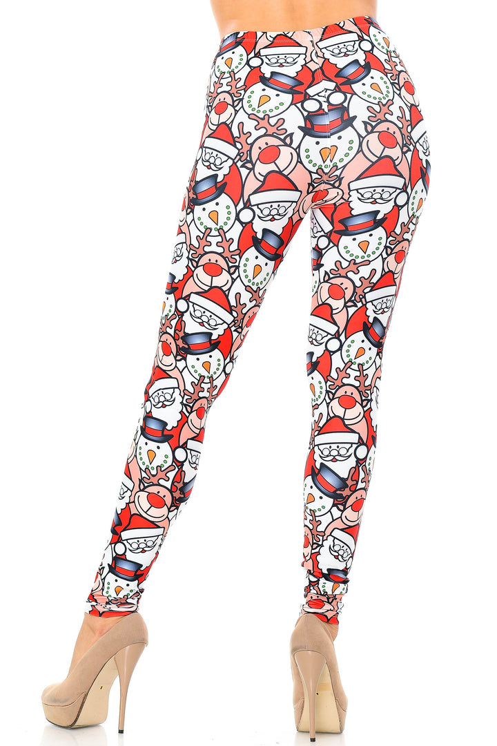 Creamy Soft Leggings Premium Women's Frosty Santa Rudolph Extra Plus, High Rise, Stretchy, Comfortable, 3X-5X Leggings - by USA Fashion