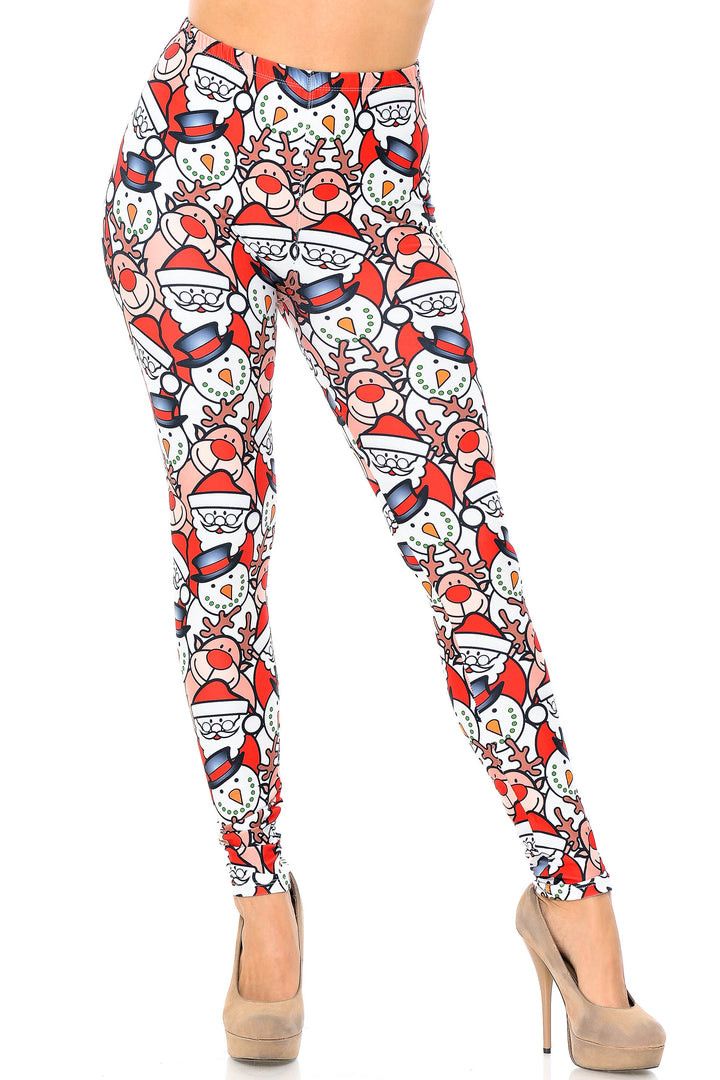 Creamy Soft Leggings Premium Women's Frosty Santa Rudolph Extra Plus, High Rise, Stretchy, Comfortable, 3X-5X Leggings - by USA Fashion