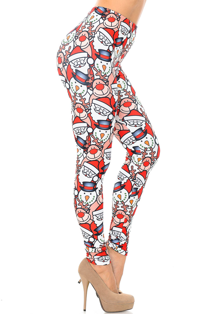 Creamy Soft Leggings Premium Women's Frosty Santa Rudolph Extra Plus, High Rise, Stretchy, Comfortable, 3X-5X Leggings - by USA Fashion