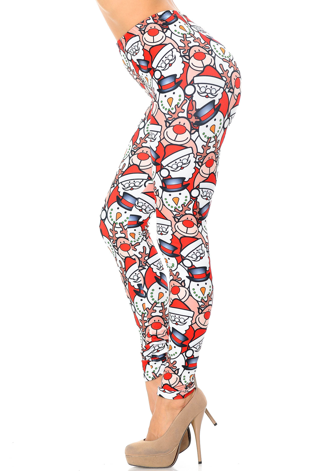Creamy Soft Leggings Premium Women's Frosty Santa Rudolph Extra Plus, High Rise, Stretchy, Comfortable, 3X-5X Leggings - by USA Fashion