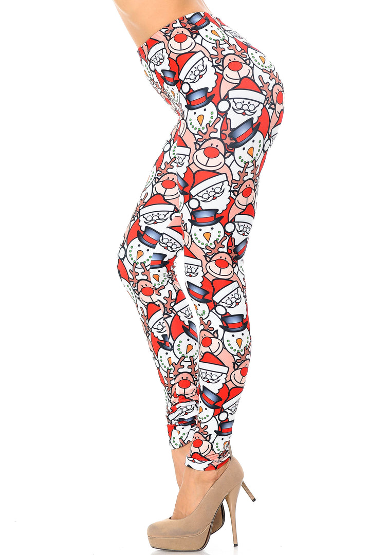 Creamy Soft Leggings Premium Women's Frosty Santa Rudolph Extra Plus, High Rise, Stretchy, Comfortable, 3X-5X Leggings - by USA Fashion